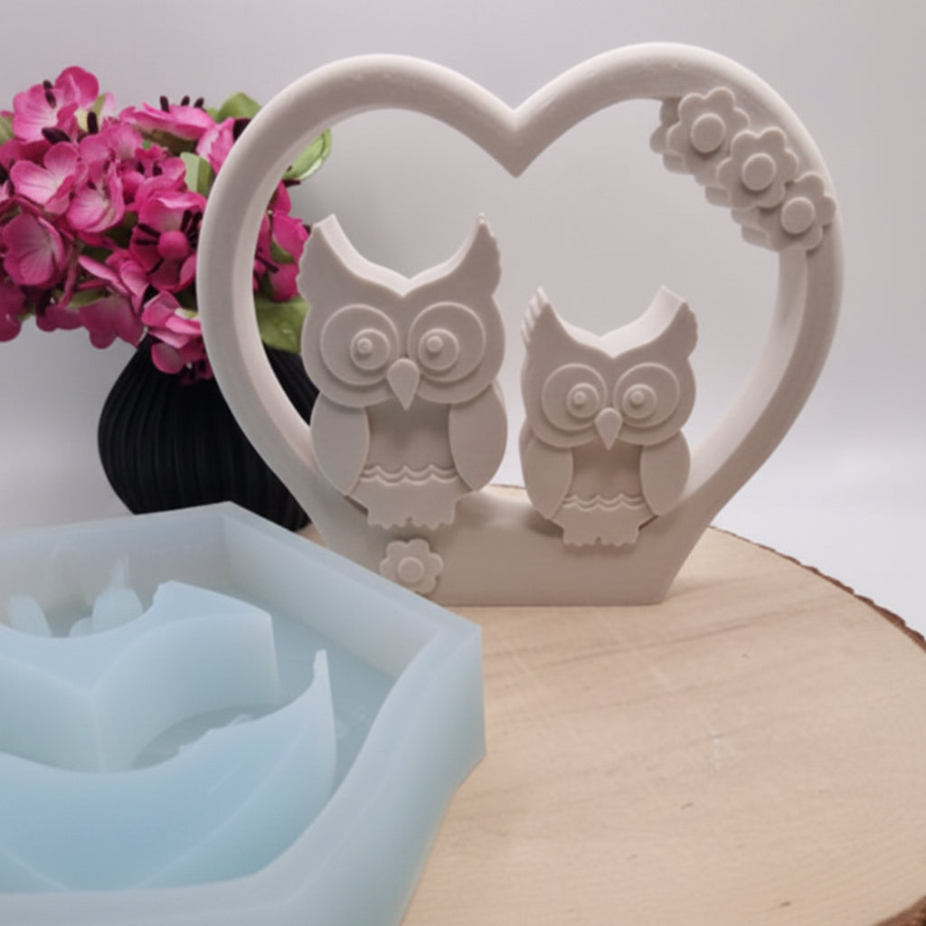 Silikonform Eule Herz für Raysin, Beton, Gips und Keramikpulver – liebevolle Gießform für dekorative Figuren, Geschenkideen und kreative DIY Projekte