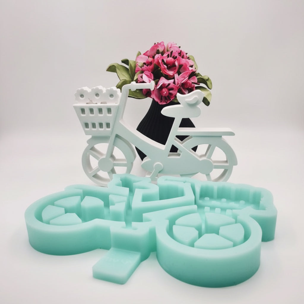 Silikonform Gießform Fahrrad zum Gießen von kreativer DIY Deko aus Raysin, Beton oder Gips