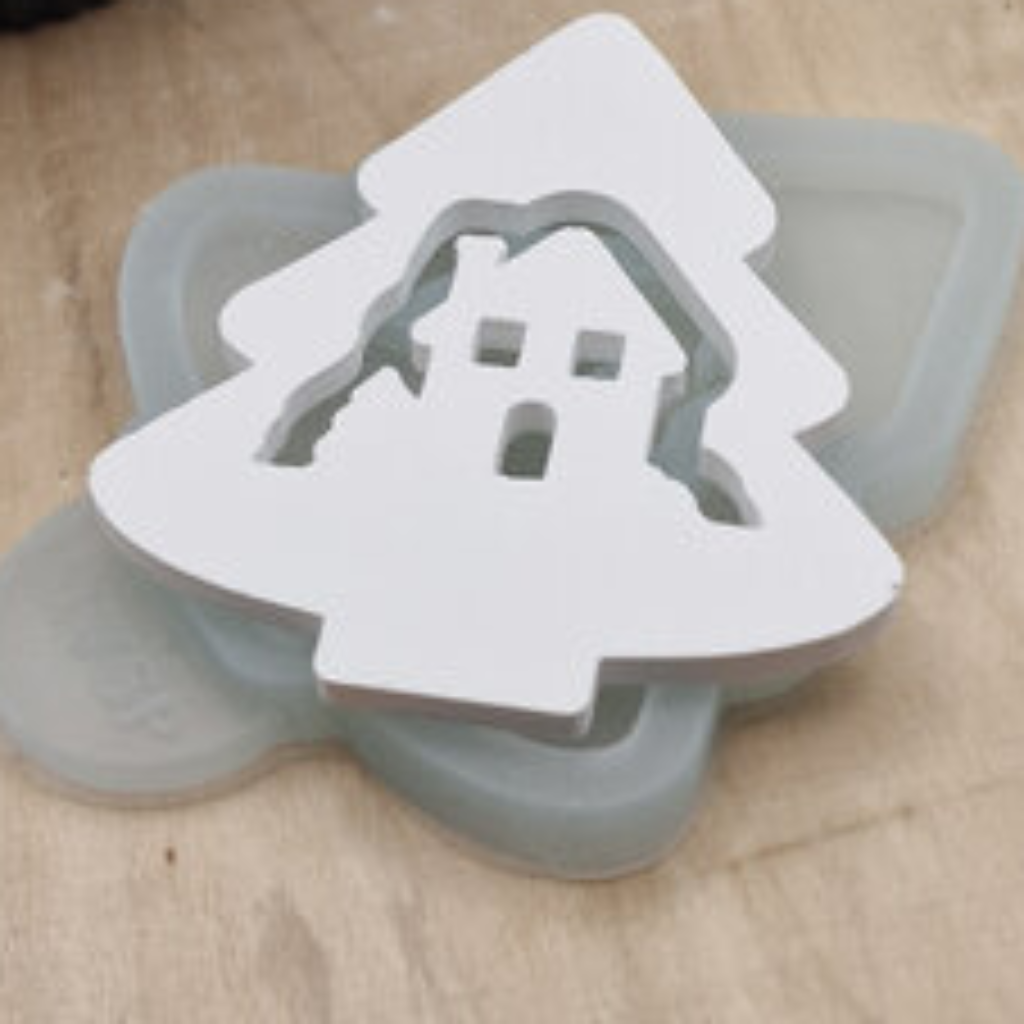 Silikonform Gießform Ballonlicht Tannenbaum Vorderseite Haus einzeln kaufen für DIY Gießen mit Raysin Beton Gips Keramikpulver und Resin Weihnachts Deko