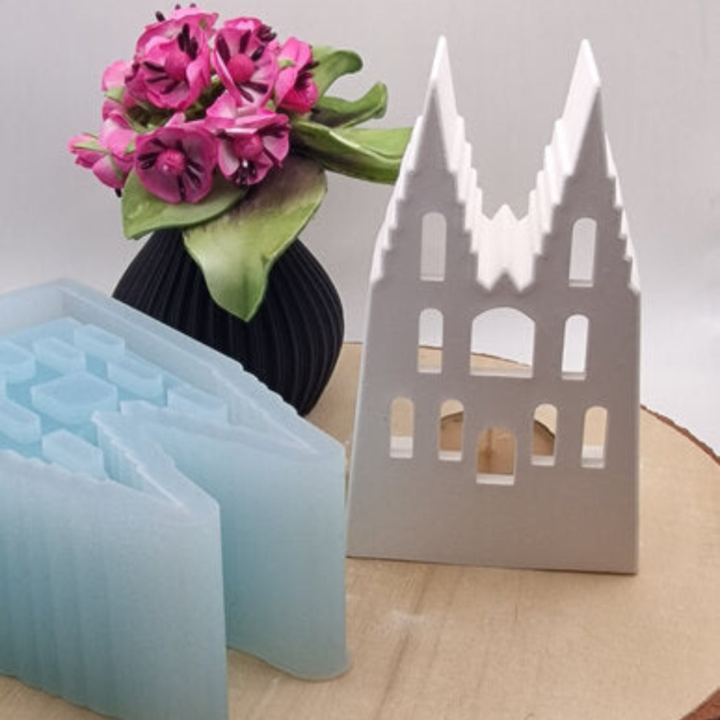 Silikonform Gießform Köln Dom Teelichthalter kaufen für DIY Gießen mit Raysin Beton Gips Keramikpulver und Resin Kölner Dom Teelicht Deko