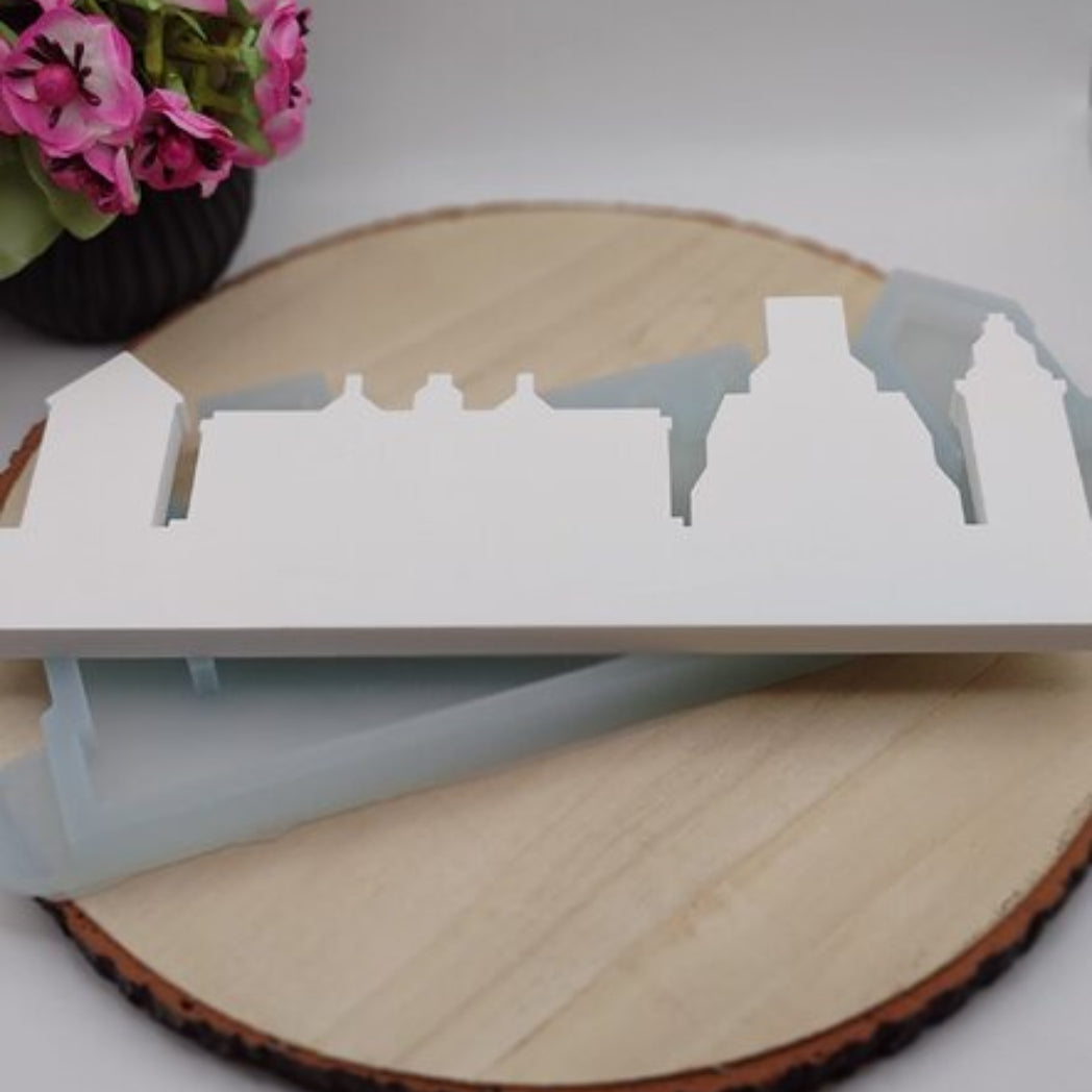 Silikonform Gießform Skyline Krefeld Nr 2 kaufen für DIY Gießen mit Raysin Beton Gips Keramikpulver und Resin moderne Stadt Skyline Krefeld Deko