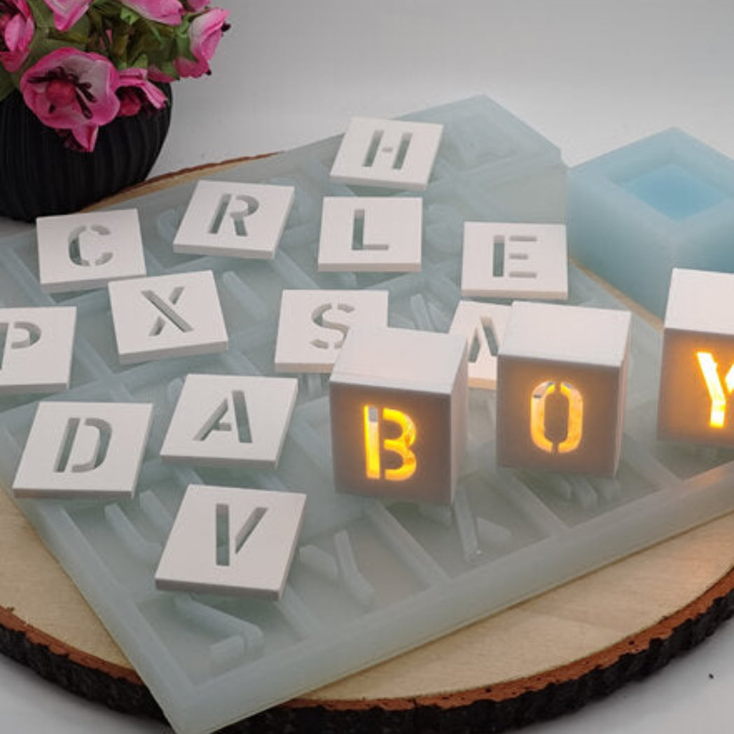 Silikonform Gießform Würfel Buchstaben ABC kaufen für DIY Gießen mit Raysin Beton Gips Keramikpulver und Resin dekorative Buchstabenwürfel für Deko und Basteln