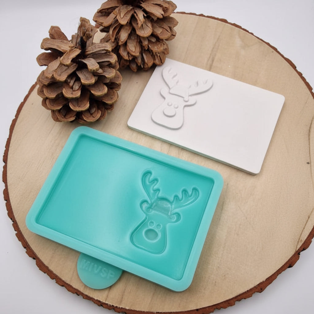 Silikonform Gießform Gutscheinverpackung Vorderseite Rentier zum Gießen von kreativer Geschenkdeko aus Raysin, Beton oder Gips
