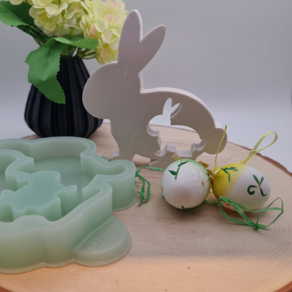 Silikonform Gießform Hase in Hase zum Gießen von kreativer Osterdeko aus Raysin, Beton oder Gips