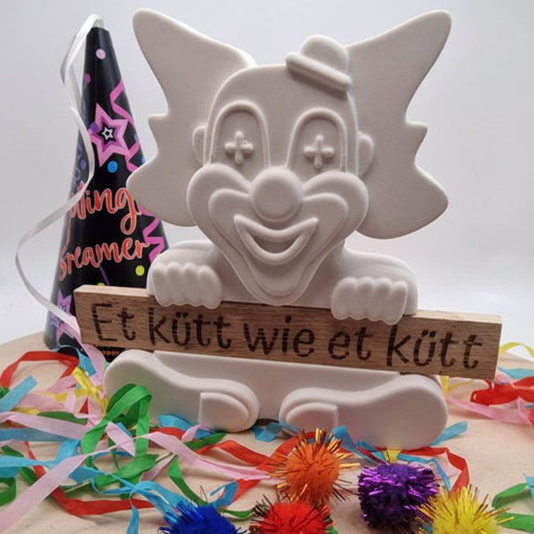 Silikonform Karneval Clown Klötzchen zum Gießen mit Raysin, Beton, Gips oder Keramikpulver für kreative Karnevalsdeko.