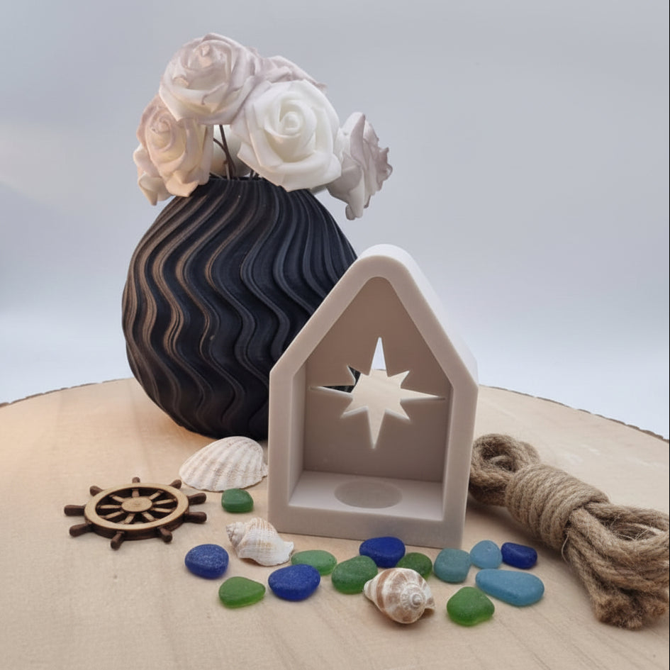 Silikonform Mini Lichterhaus Kompass zum Gießen von maritimer Lichterdeko mit Raysin, Beton oder Keramikpulver