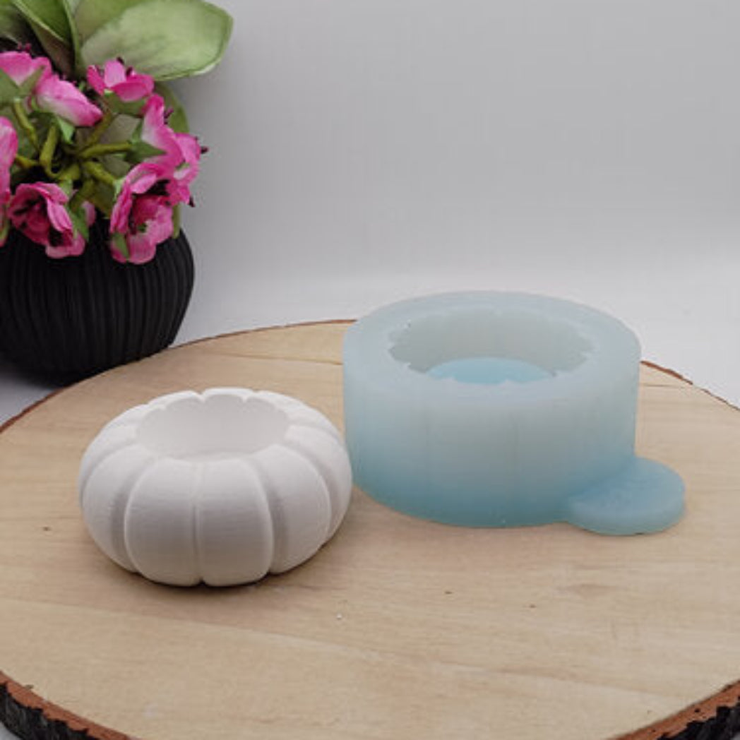 Silikonform Kürbis Teelichthalter für Raysin, Beton, Gips und Keramikpulver – herbstliche Gießform für Halloween Deko, Herbstdeko und kreative DIY Projekte