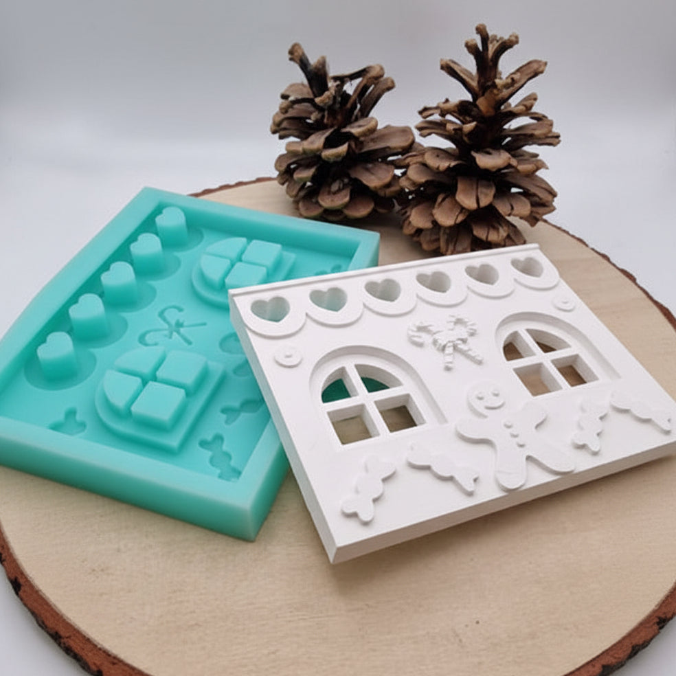 Silikonform Lebkuchenhaus als Dekoform zum Gießen mit Keramikpulver, Raysin oder Gips