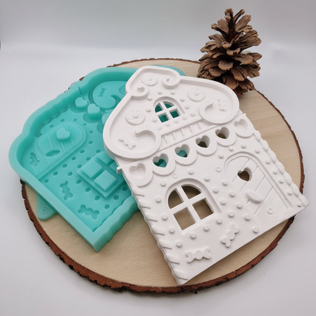 Silikonform Gießform Lebkuchenhaus zum Gießen von kreativer Weihnachtsdeko aus Raysin, Beton oder Gips