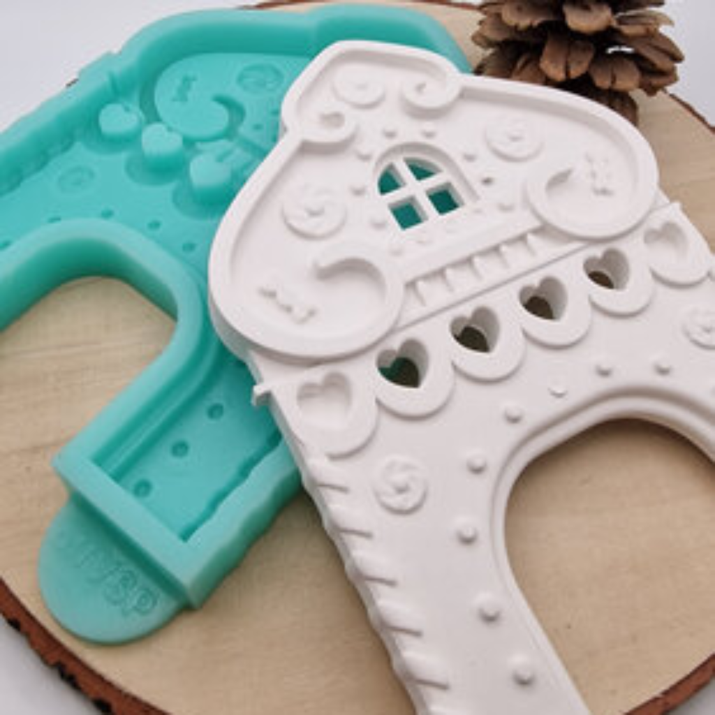 Silikonform Lebkuchenhaus Rückseite für Raysin, Beton, Gips und Keramikpulver – detailreiche Gießform für Weihnachtsdeko, Winterdeko und kreative DIY Lebkuchenhäuser