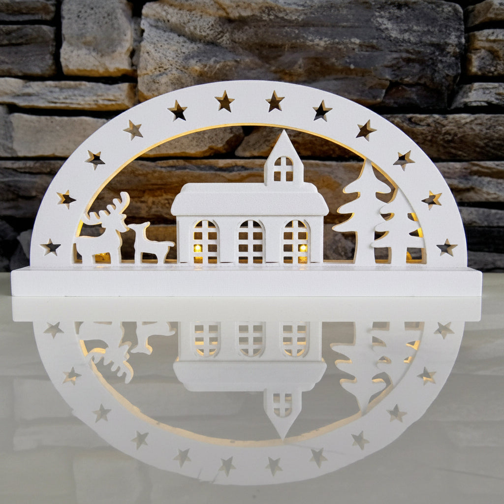 Silikonform Lichterbogen Kirche zum Gießen von weihnachtlicher Deko aus Raysin, Beton oder Keramikpulver