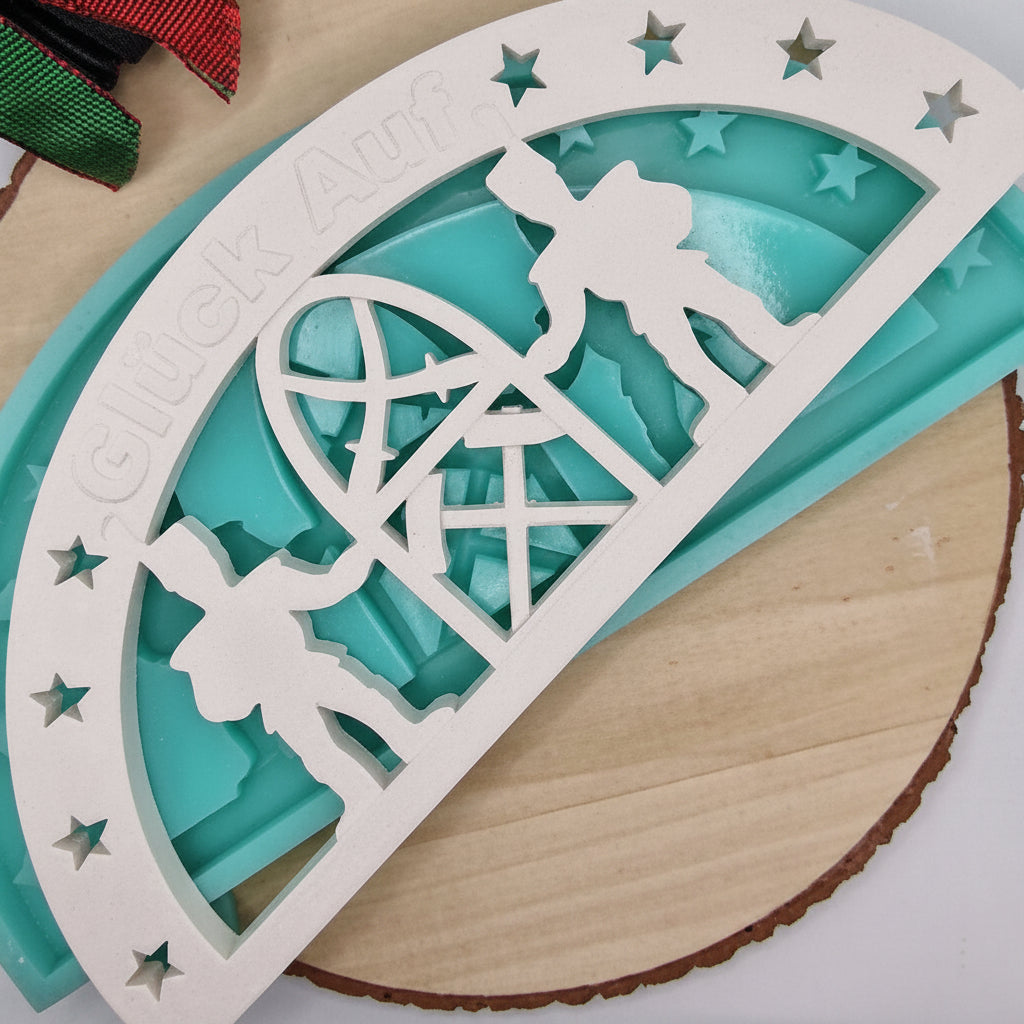 Silikonform Gießform Lichterbogen Schwibbogen Bergmänner mit Halterung im Set zum Gießen von stimmungsvoller Weihnachtsdeko aus Raysin, Beton oder Gips