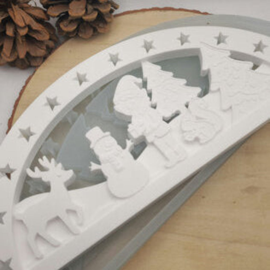 Silikonform Lichterbogen Schwibbogen Elf mit Weihnachtsmotiv für Raysin, Beton und Gips zur Herstellung stimmungsvoller Weihnachtsdekoration