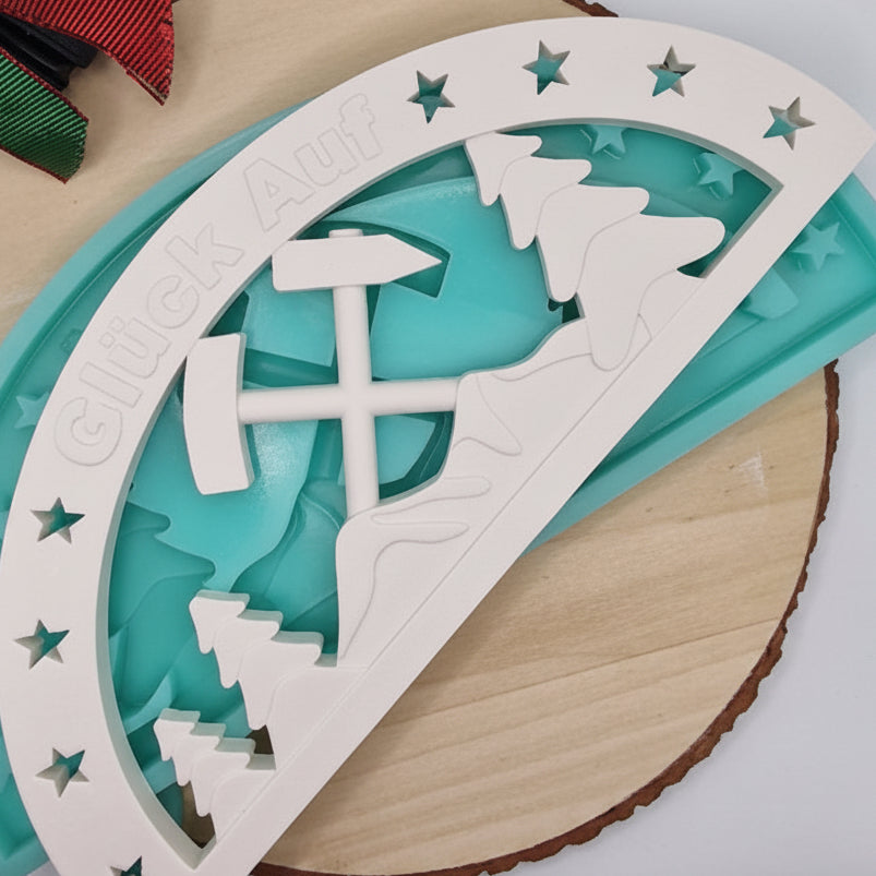 Silikonform Gießform Lichterbogen Schwibbogen Glück Auf zum Gießen von stimmungsvoller Weihnachtsdeko aus Raysin, Beton oder Gips