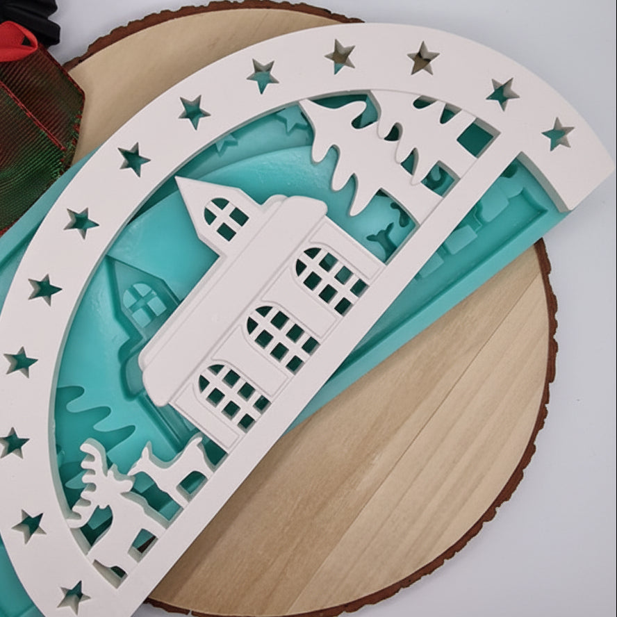 Silikonform Gießform Lichterbogen Schwibbogen Kirche zum Gießen von stimmungsvoller Weihnachtsdeko aus Raysin, Beton oder Gips