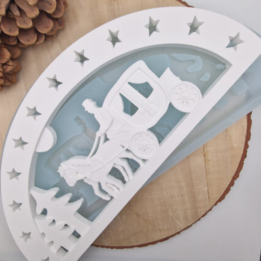Silikonform Lichterbogen Schwibbogen Kutsche für Raysin, Beton, Gips und Keramikpulver – festliche Gießform mit Kutschenmotiv für Weihnachtsdeko und winterliche DIY Projekte