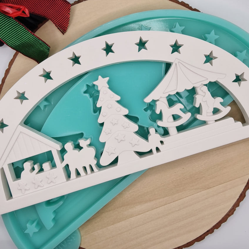 Silikonform Gießform Lichterbogen Schwibbogen Weihnachtsmarkt zum Gießen von stimmungsvoller Weihnachtsdeko aus Raysin, Beton oder Gips