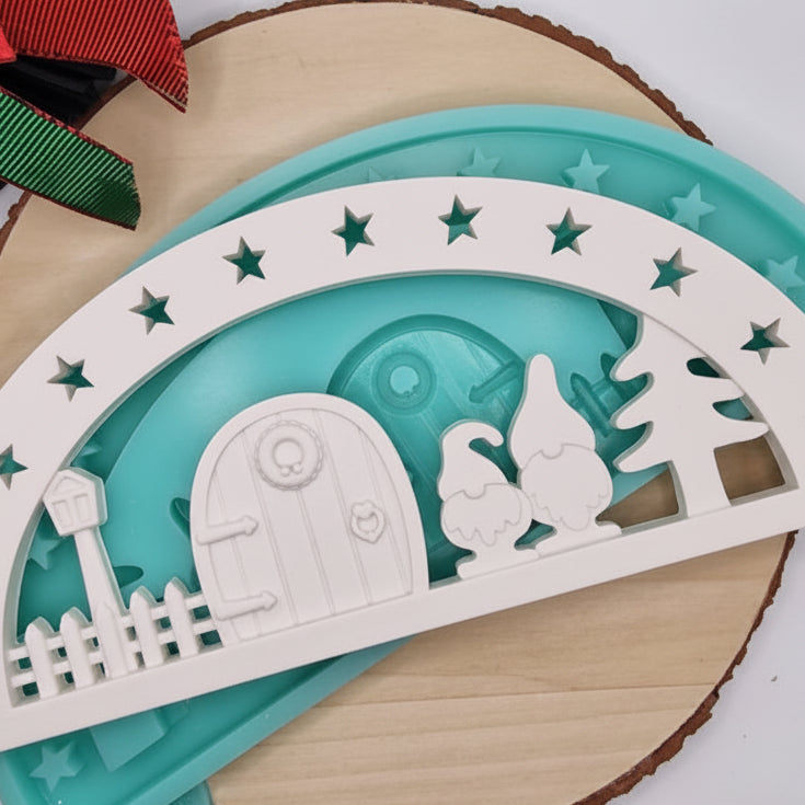 Silikonform Gießform Lichterbogen Schwibbogen Wichtel mit Halterung im Set zum Gießen von stimmungsvoller Weihnachtsdeko aus Raysin, Beton oder Gips