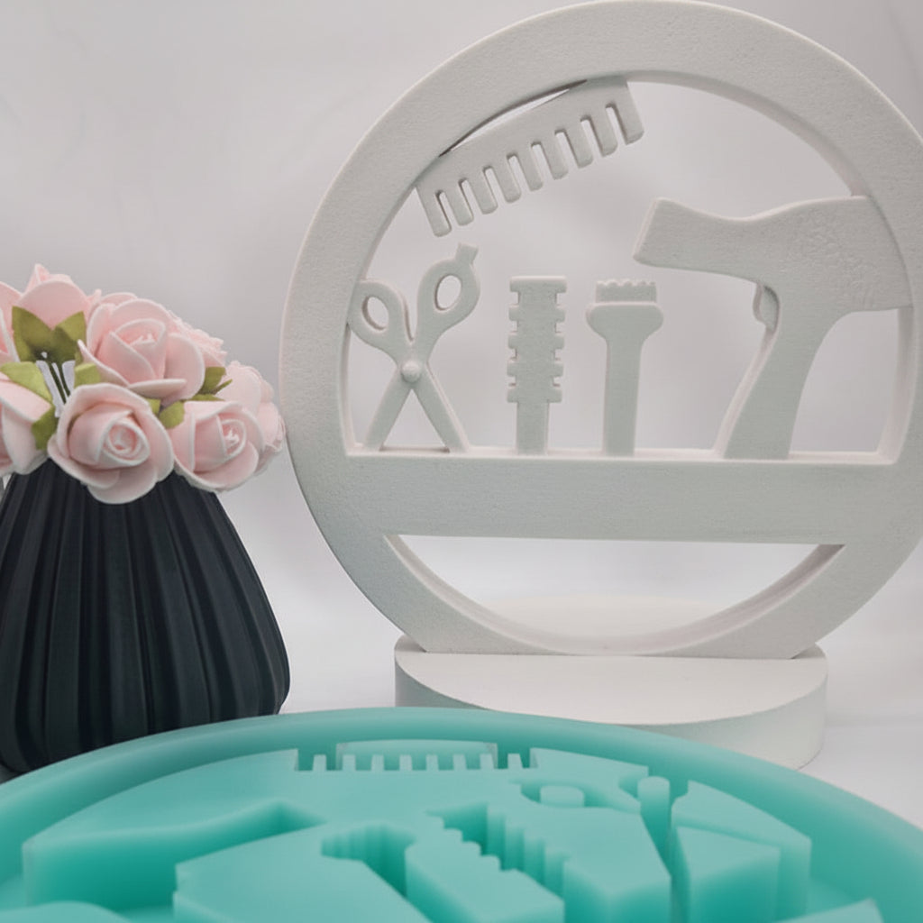 Silikonform Gießform Loop Friseursalon zum Gießen von kreativer DIY Deko aus Raysin, Beton oder Gips
