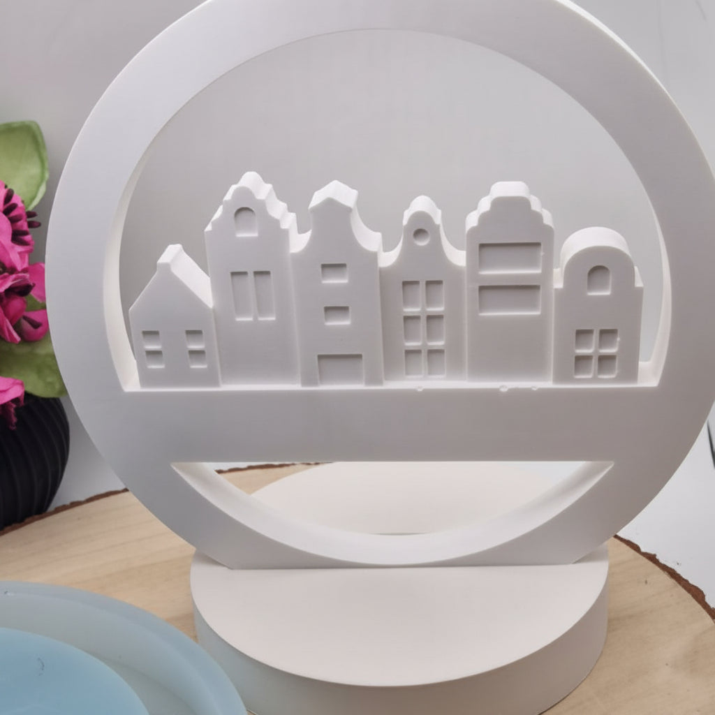 Silikonform Loop Häuserreihe Häuser für Raysin, Beton, Gips und Keramikpulver – dekorative Gießform für moderne Hausdeko und kreative DIY Projekte