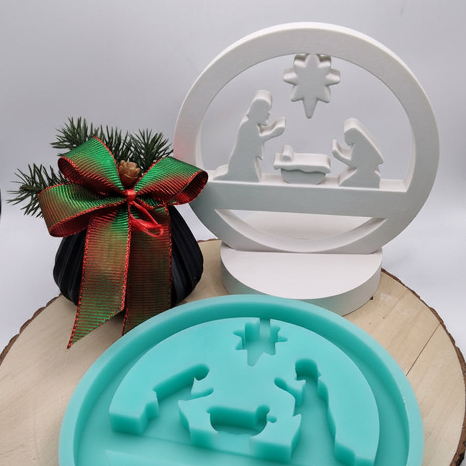 Silikonform Gießform Loop Krippe zum Gießen von stimmungsvoller Weihnachtsdeko aus Raysin, Beton oder Gips