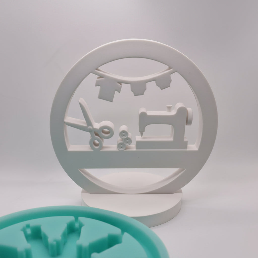 Silikonform Gießform Loop Nähstube zum Gießen von kreativer DIY Deko aus Raysin, Beton oder Gips