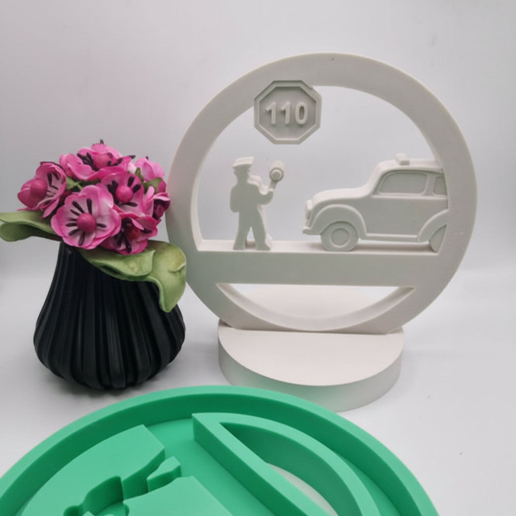 Silikonform Gießform Loop Polizei zum Gießen von kreativer DIY Deko aus Raysin, Beton oder Gips
