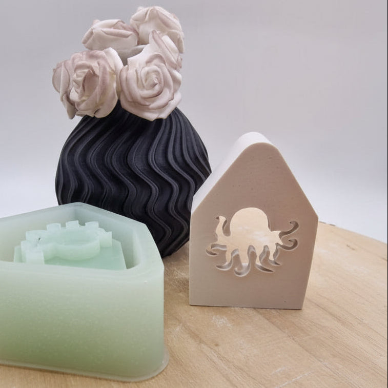 Silikonform Gießform Mini Lichterhaus Krake zum Gießen von stimmungsvoller DIY Deko aus Raysin, Beton oder Gips