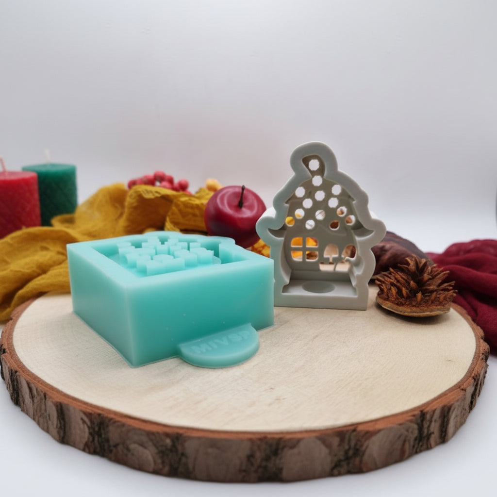 Silikonform Gießform Mini Lichterhaus Pilz zum Gießen von gemütlicher DIY Deko aus Raysin, Beton oder Gips