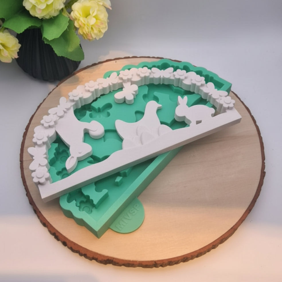 Silikonform Osterbogen Hase hängend zum Gießen von stimmungsvoller Osterdeko mit Raysin, Beton oder Gips
