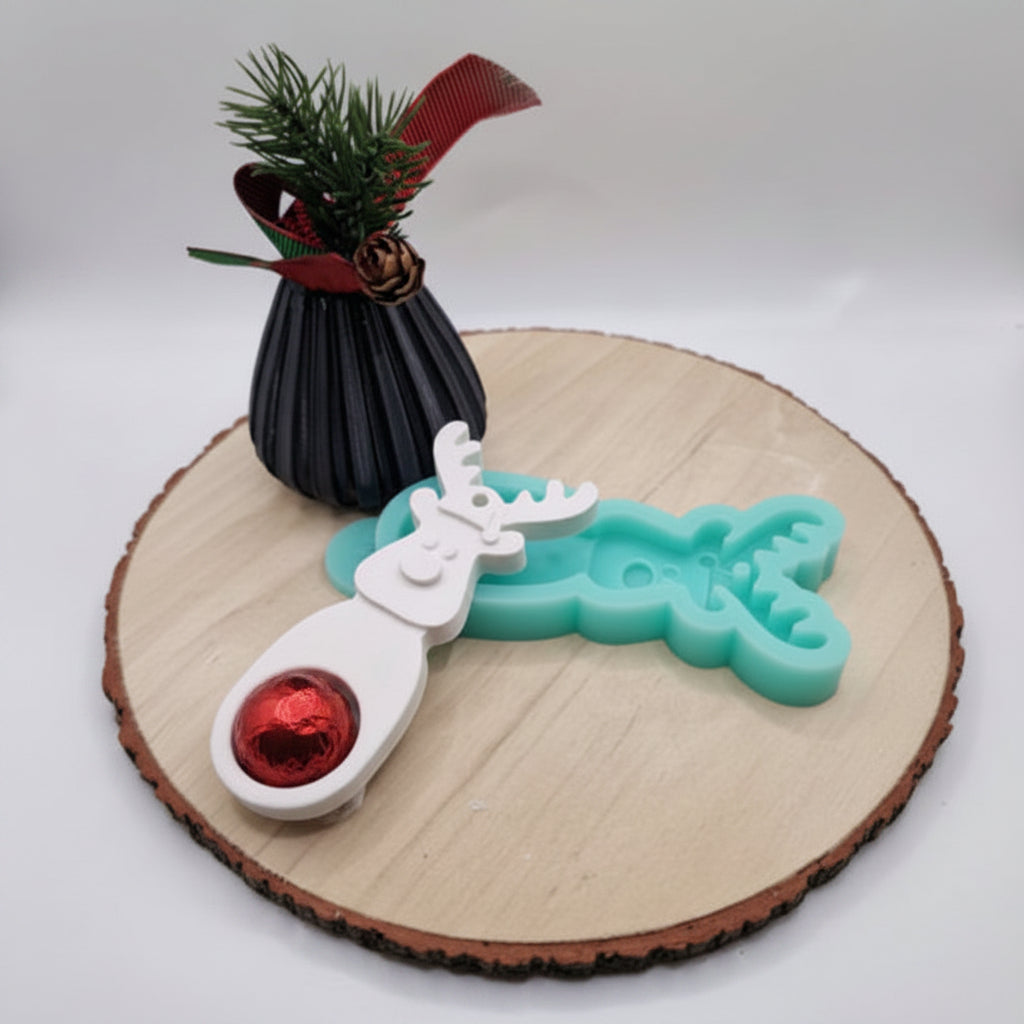 Silikonform Gießform für Schokokugel Rentier zum Gießen von kreativer Weihnachtsdeko aus Raysin, Beton oder Gips