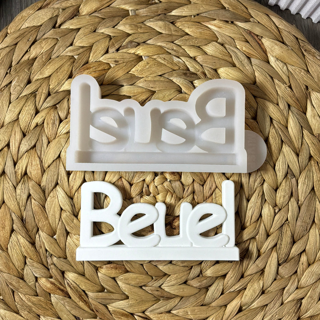 Silikonform Schriftzug Beuel für Raysin, Beton, Gips, Keramikpulver, Wachs und Resin – moderne Gießform für DIY-Heimatdeko.