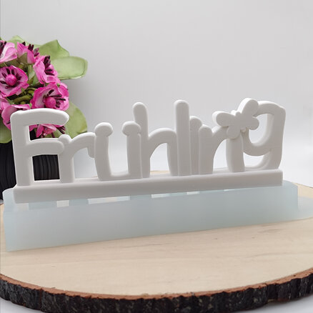 Silikonform Schriftzug Frühling für Raysin, Beton, Gips und Keramikpulver