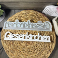 Silikonform Schriftzug Giesenkirchen für Raysin, Beton, Gips, Keramikpulver, Wachs und Resin – moderne Gießform für DIY-Heimatdeko.