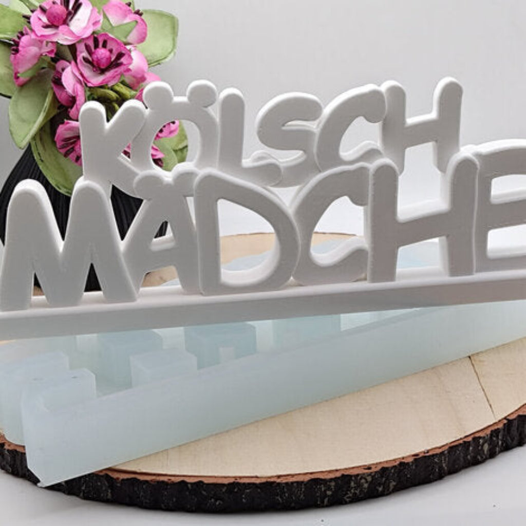 Silikonform Schriftzug Kölsch Mädche für Raysin, Beton, Gips und Keramikpulver – kreative Gießform für Köln Deko, Karneval Deko und kölsche DIY Projekte