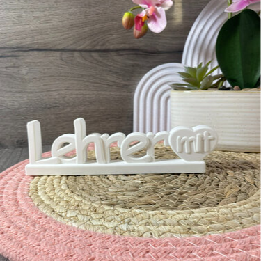 Silikonform Schriftzug Lehrer mit Herz zum Gießen mit Raysin, Beton, Gips oder Keramikpulver für kreative Geschenkdeko und DIY Deko.