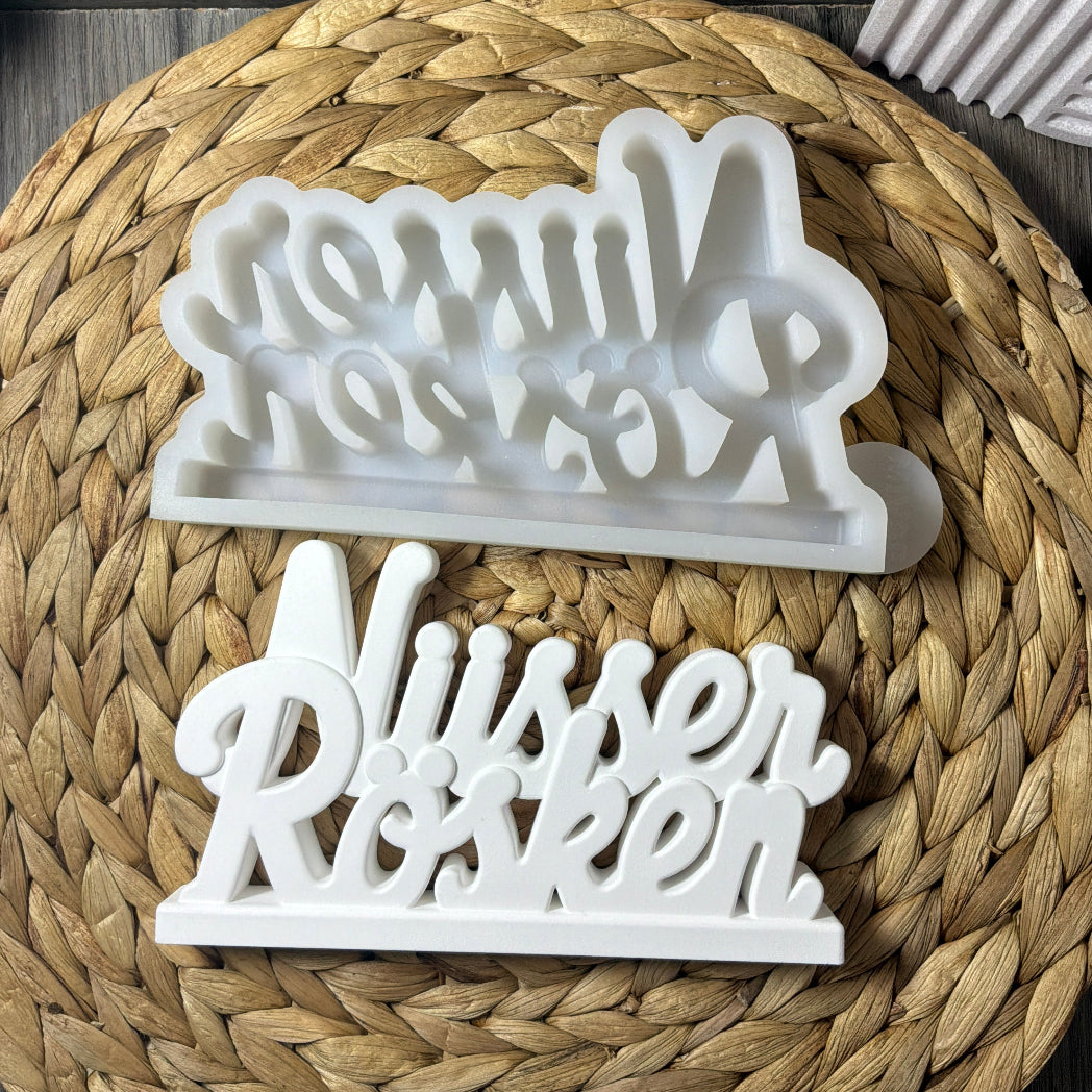 Silikonform Schriftzug Nüsser Rösken für Raysin, Beton, Gips, Keramikpulver, Wachs und Resin – Gießform für Heimat- und Schützenfestdeko aus Neuss.