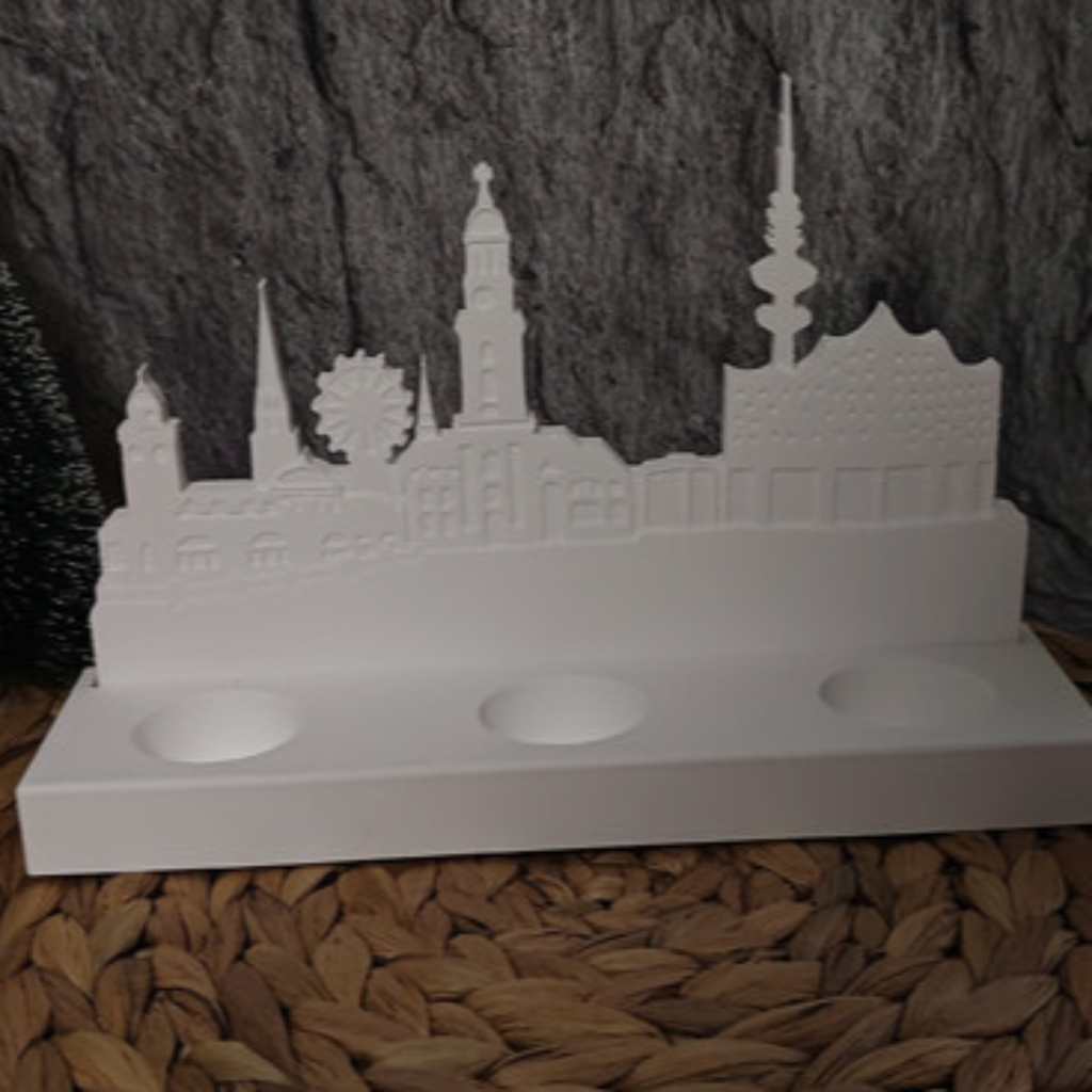 Skyline Hamburg aus Raysin als maritime Stadtdekoration mit Hamburger Wahrzeichen für Fensterbank, Regal und selbstgemachte Geschenkideen