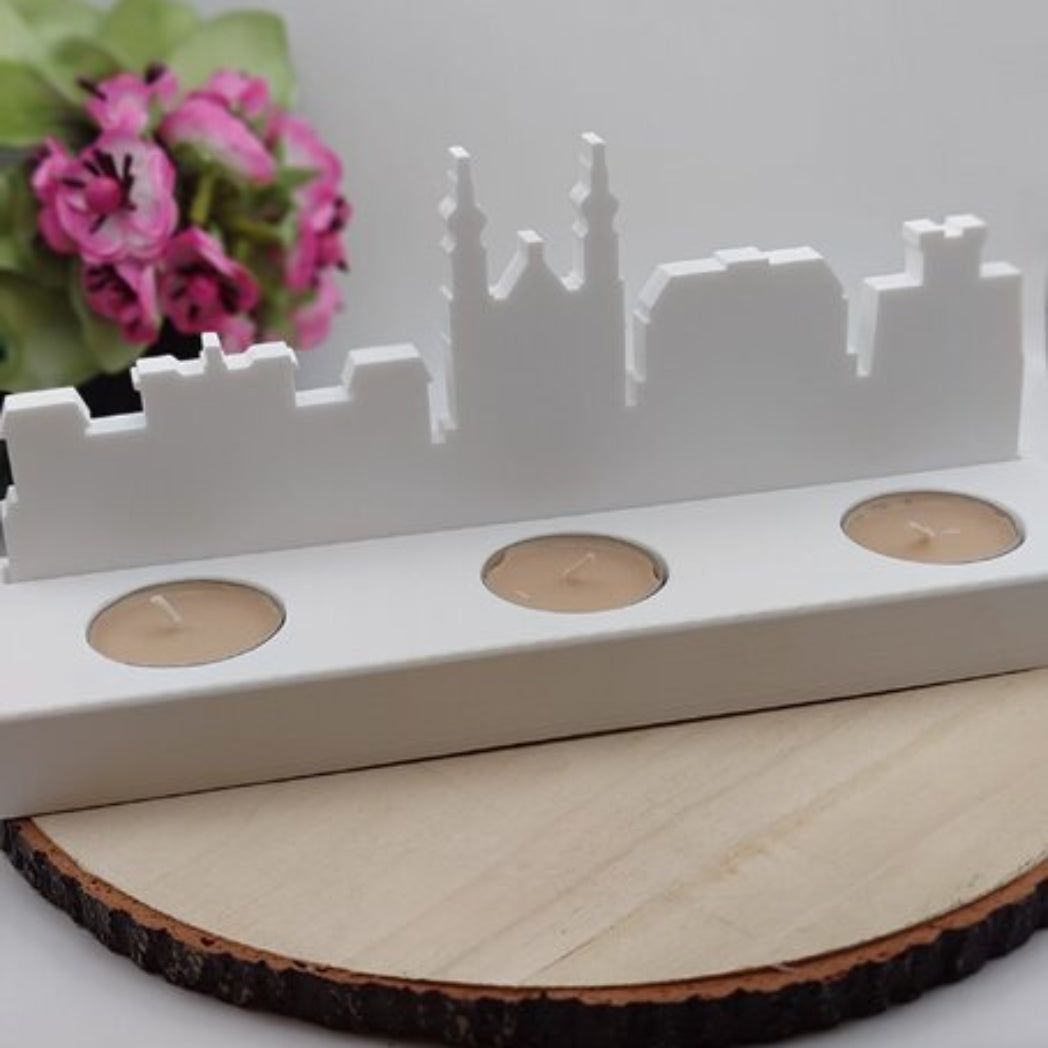 Gegossene Skyline Mainz Nr 2 aus Raysin mit Silikonform Gießform als moderne DIY Stadt Deko und Geschenkidee für Mainz Fans