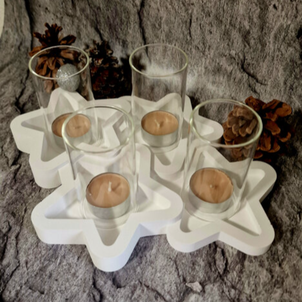 Detailansicht Stern Adventskranz mit Kerzenöffnungen aus Silikonform Gießform für DIY Projekte mit Raysin Beton Gips und Keramikpulver