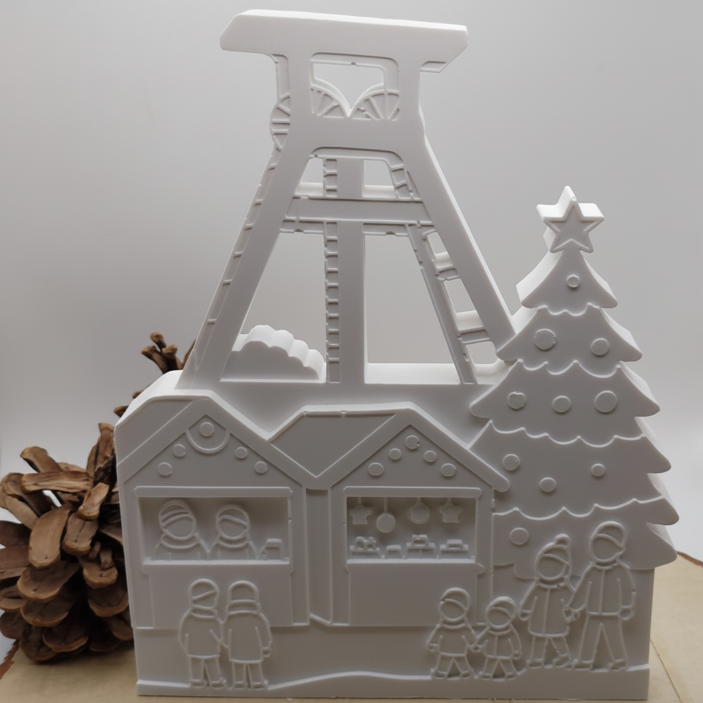 Gegossener Weihnachtsmarkt Ruhrgebiet aus Raysin mit Silikonform Gießform als kreative DIY Weihnachts Deko und Geschenkidee für Ruhrgebiet Fans